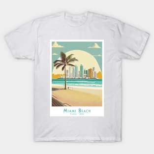 Miami Beach Retro Vintage Travel Poster T-Shirt